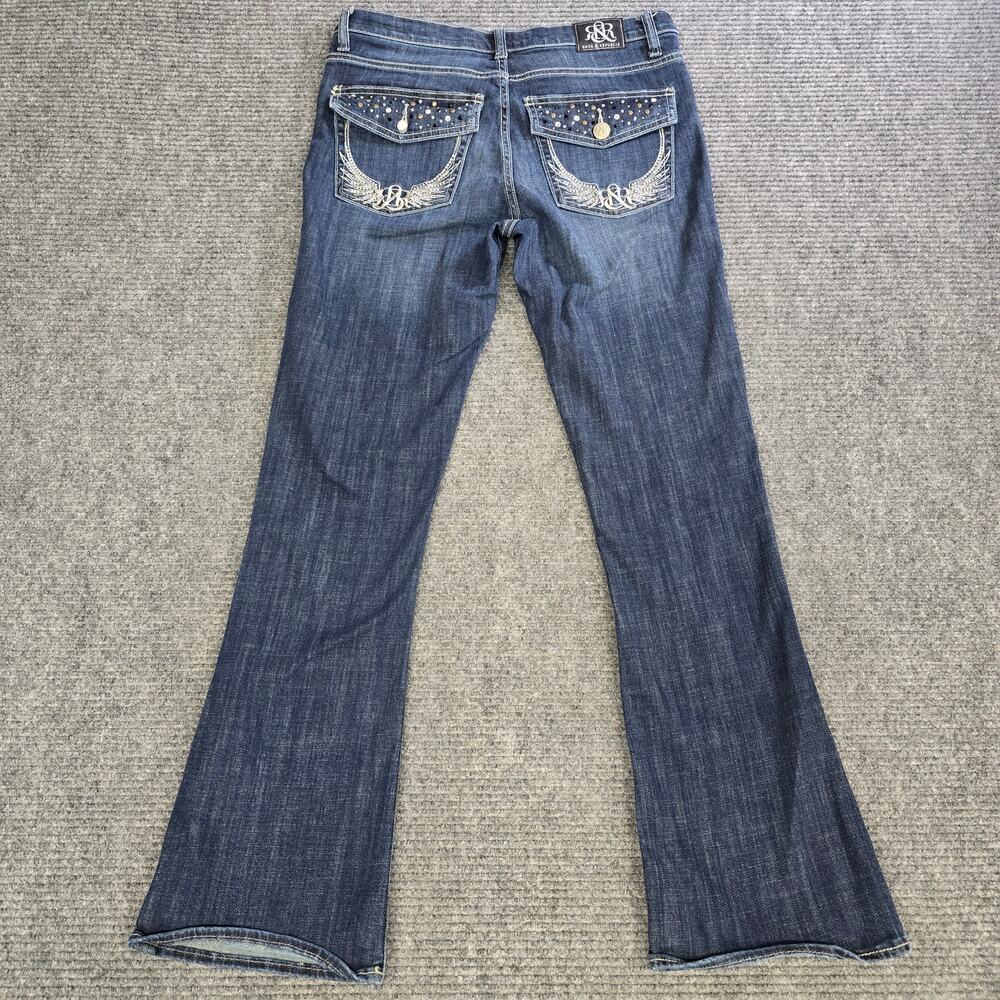 Rock & Republic Womens 12 32x32 Bootcut Jeans Rhinestone Angel Wings Y2K